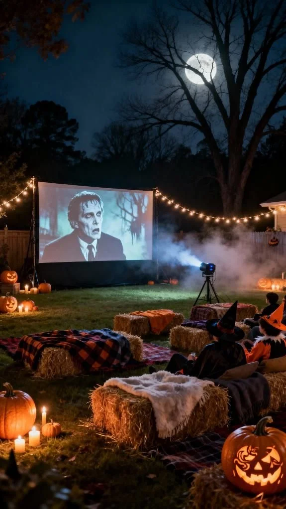 Outdoor Halloween party decor ideas with spooky yet cozy decorations
