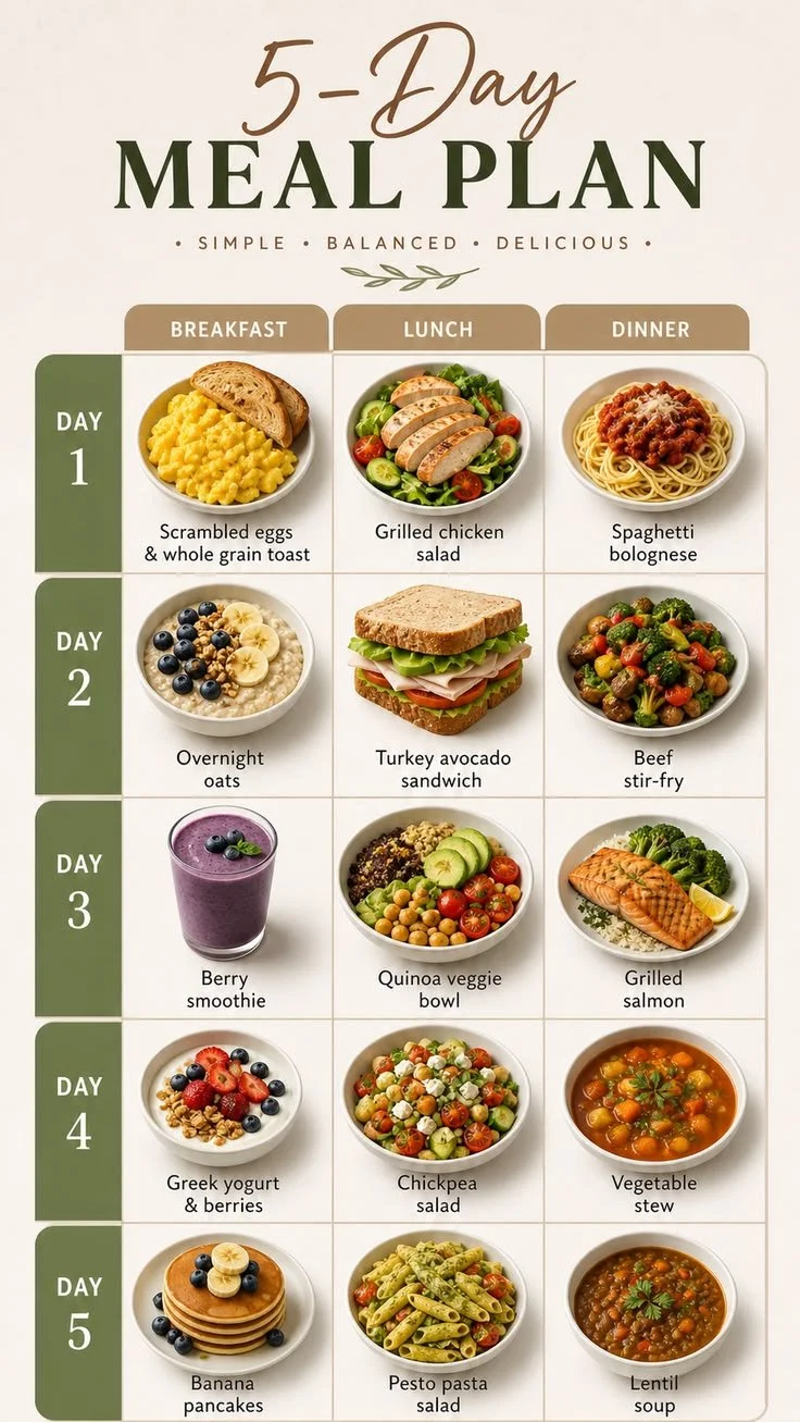 5-day healthy meal plan with easy dinner recipes for weight loss