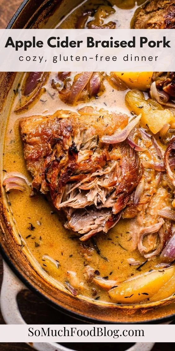 Delicious Apple Cider Braised Pork Shoulder cooked with autumn spices