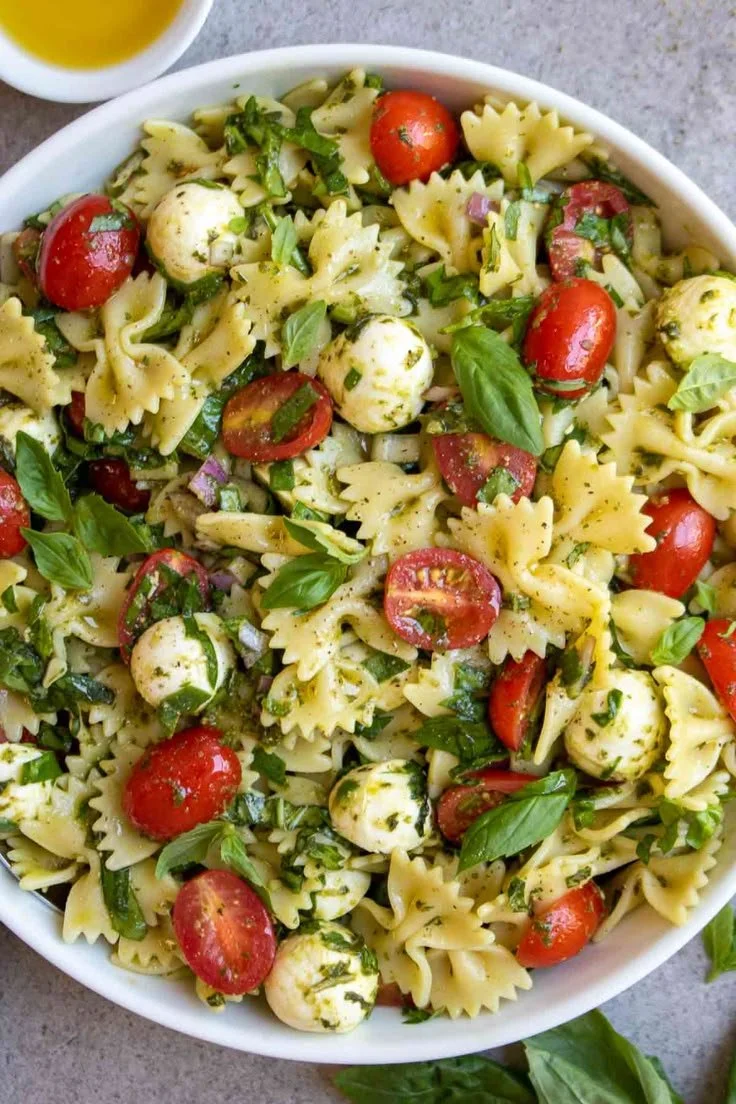Bow Tie Pasta Salad with fresh vegetables and vinaigrette dressing