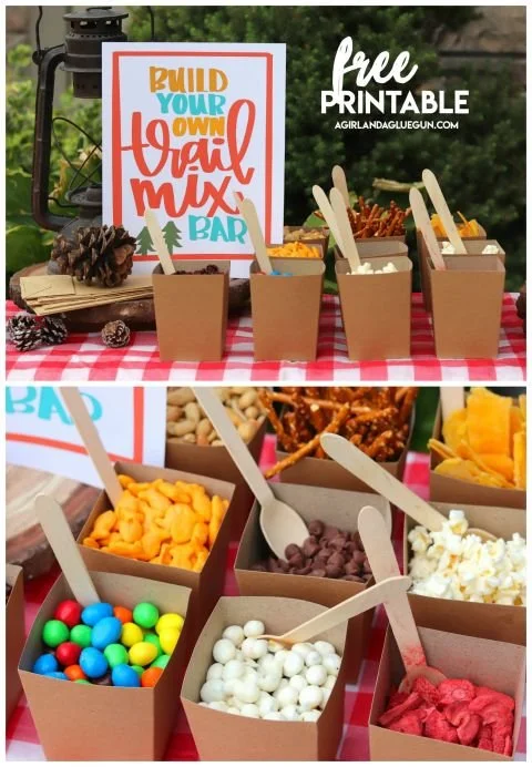 DIY trail mix bar with assorted nuts, seeds, and dried fruits