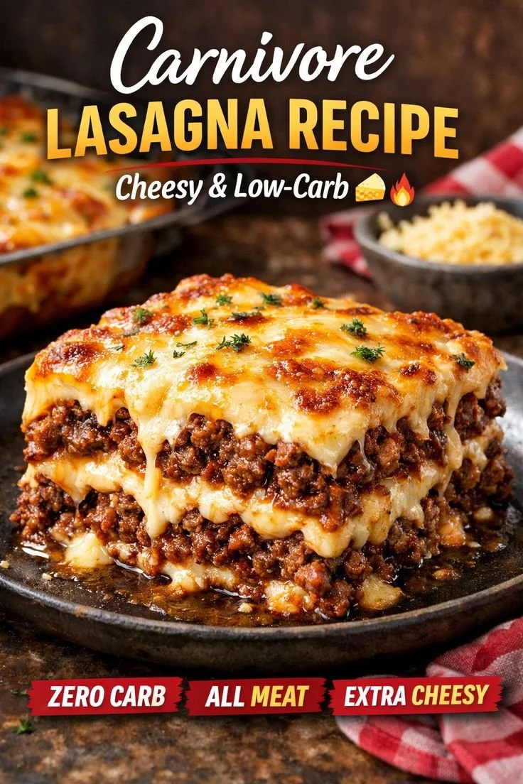 Delicious carnivore lasagna dish topped with cheese and herbs