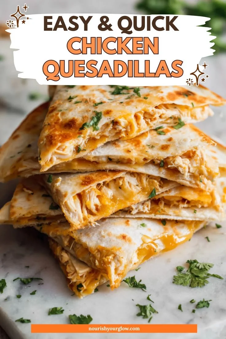 Delicious chicken quesadillas served with salsa and sour cream