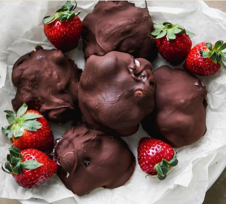 Delicious chocolate-covered strawberry yogurt clusters ready to enjoy