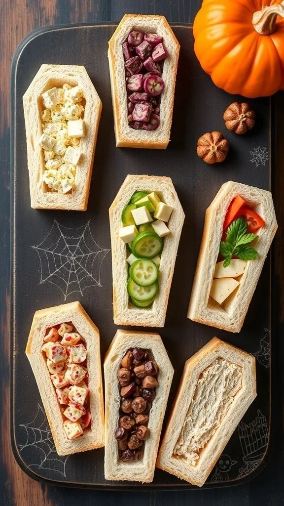 Coffin sandwiches served as a spooky Halloween snack idea