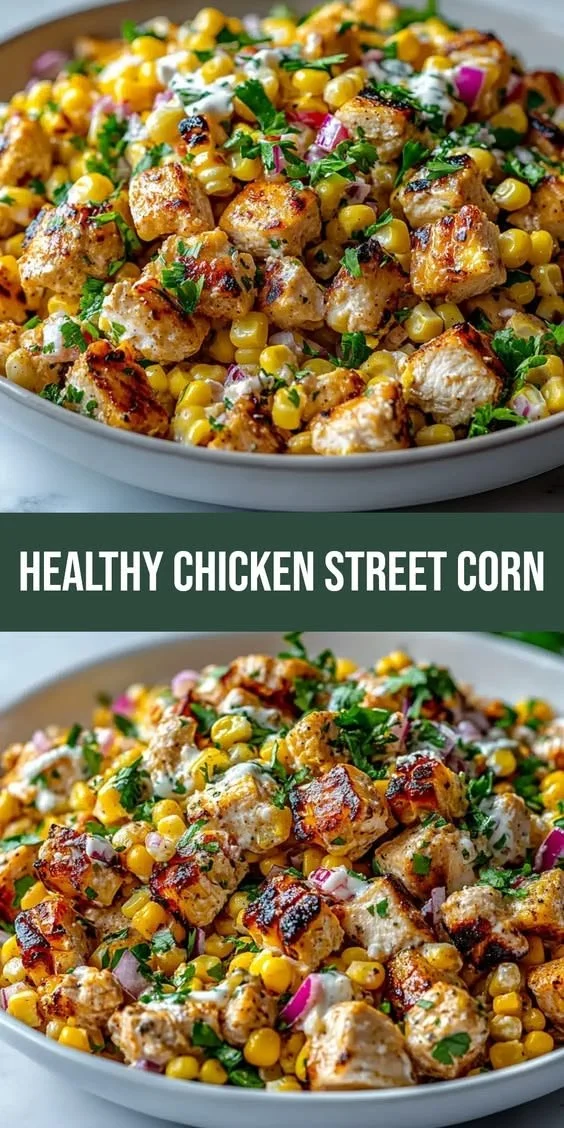 Delicious high-protein creamy chicken salad with street corn