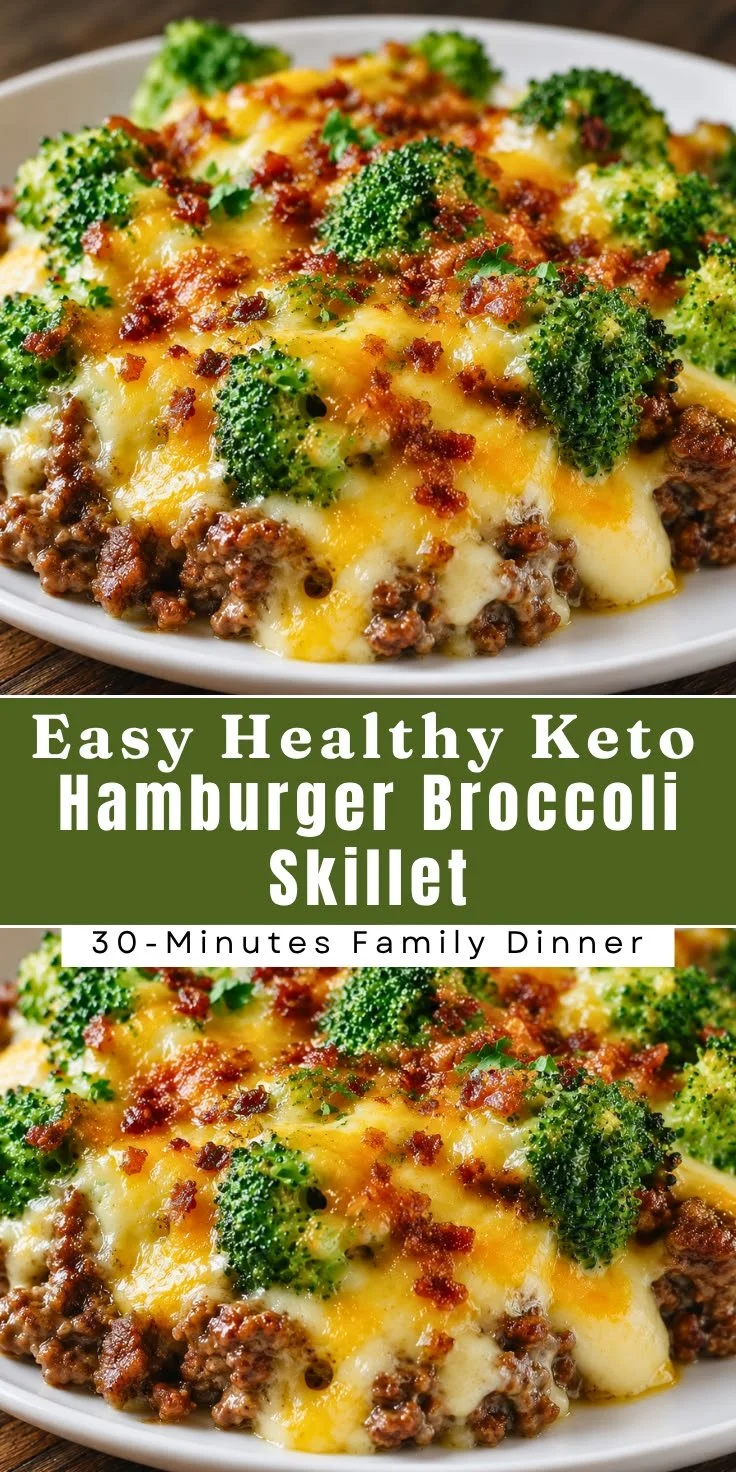 Delicious Keto Hamburger Broccoli Skillet served in a pan