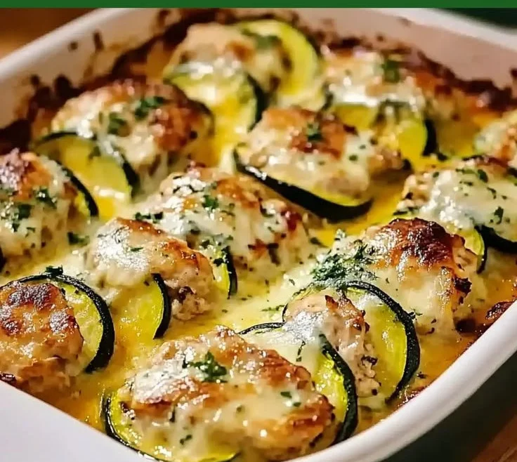 Delicious Garlic Chicken Zucchini Bake fresh out of the oven