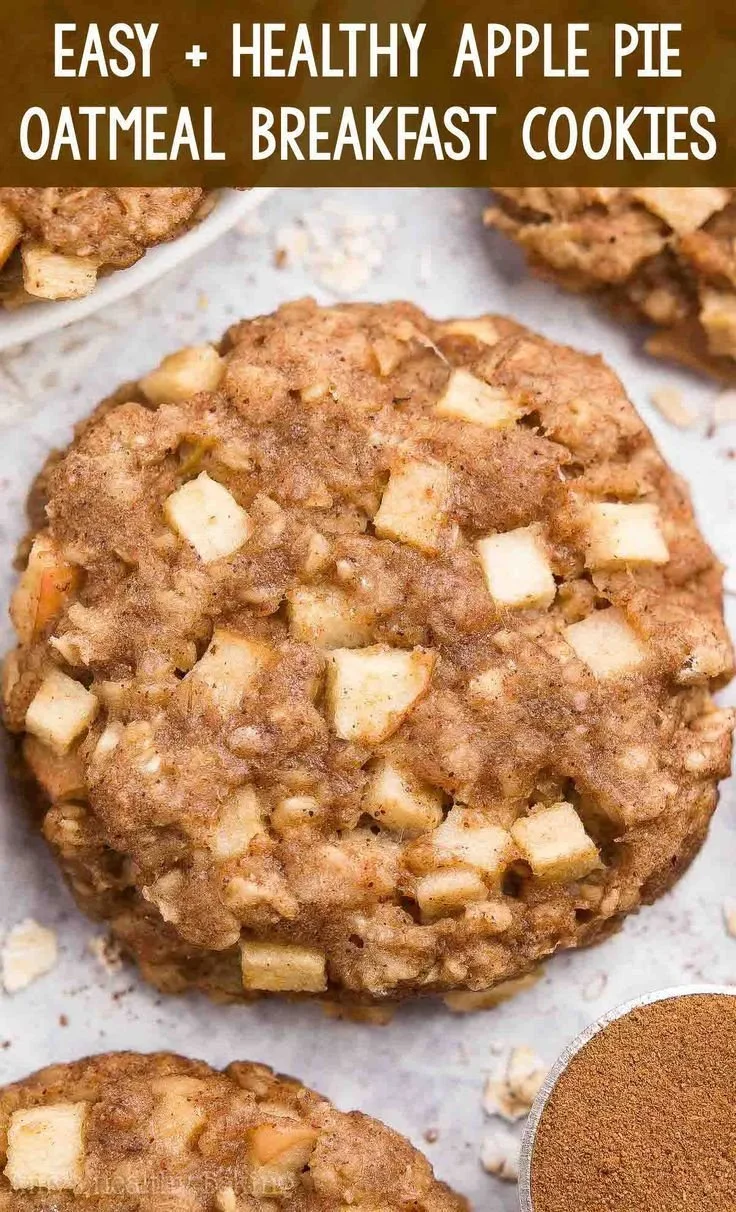 Healthy apple pie oatmeal breakfast cookies on a plate
