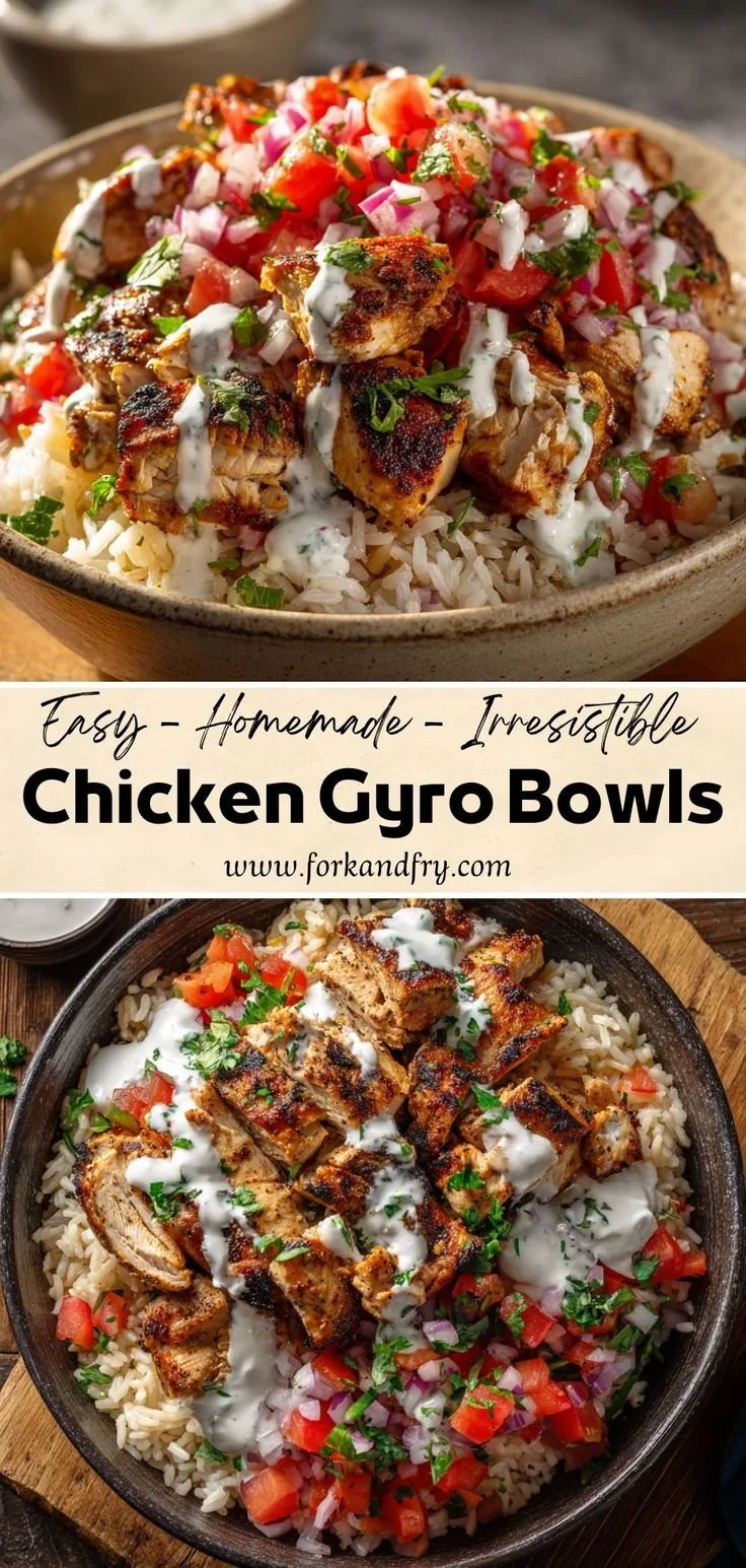 Healthy Chicken Gyro Bowls featuring lean chicken and fresh Mediterranean ingredients