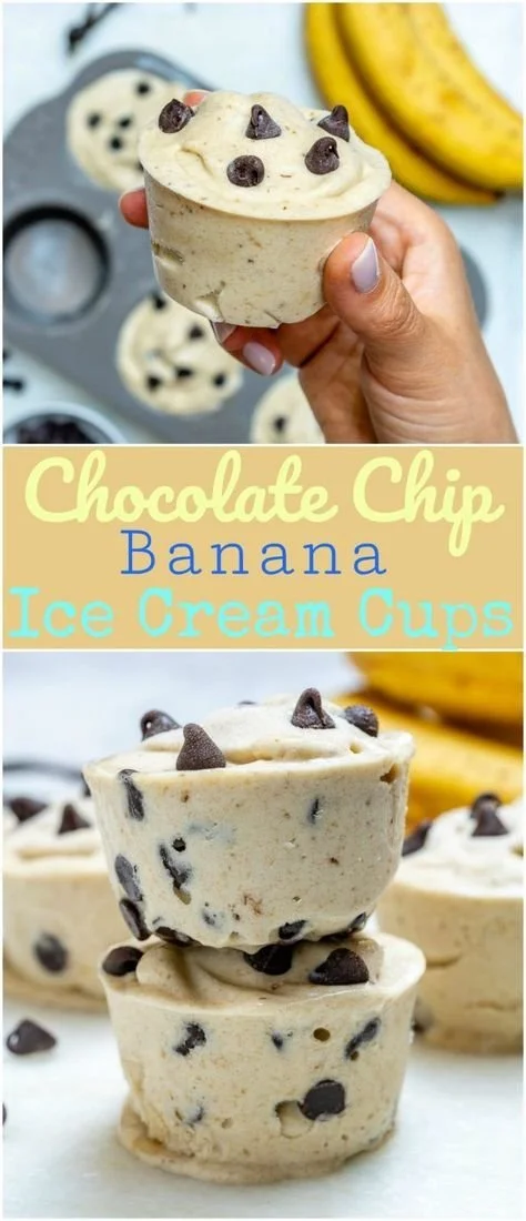 Healthy chocolate chip banana ice cream cups for summer dessert