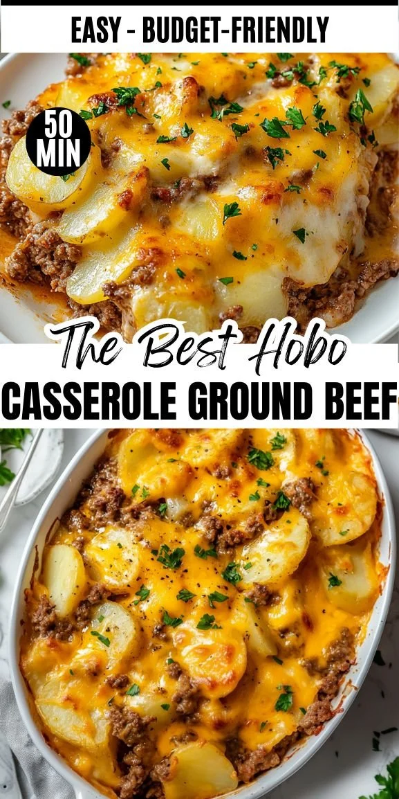 Delicious Hobo Casserole made with ground beef and fresh vegetables