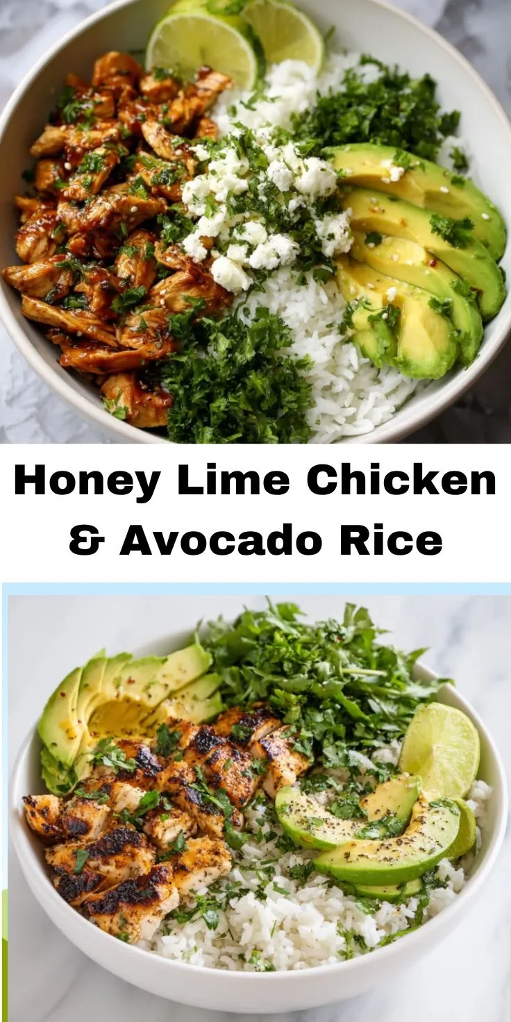 Honey Lime Chicken and Avocado Rice Bowl healthy dinner recipe