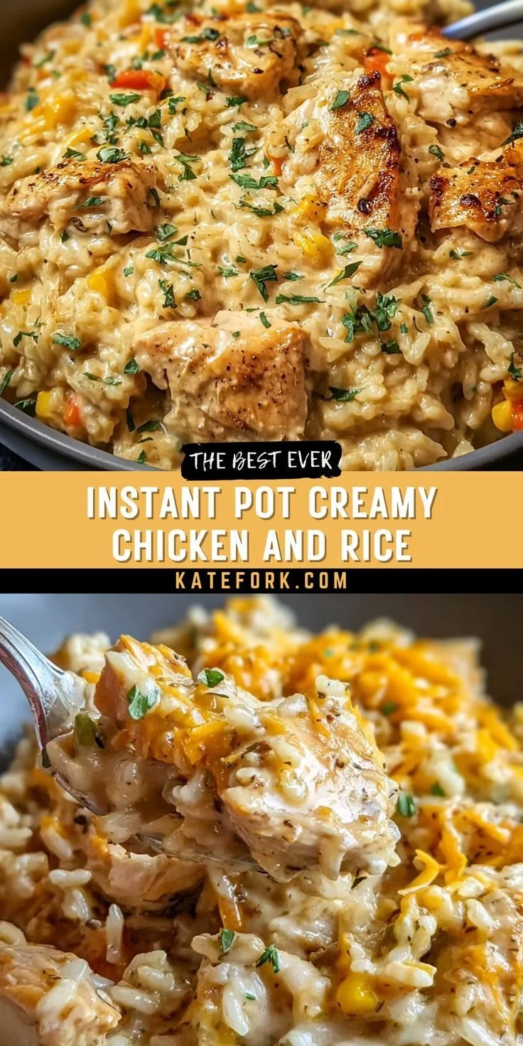 Delicious Instant Pot creamy chicken and rice ready to be served for dinner