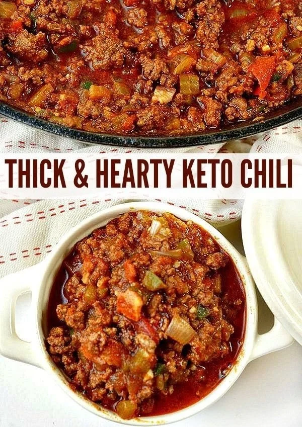 Delicious bowl of Keto Chili topped with cheese and herbs, perfect for low-carb diets.