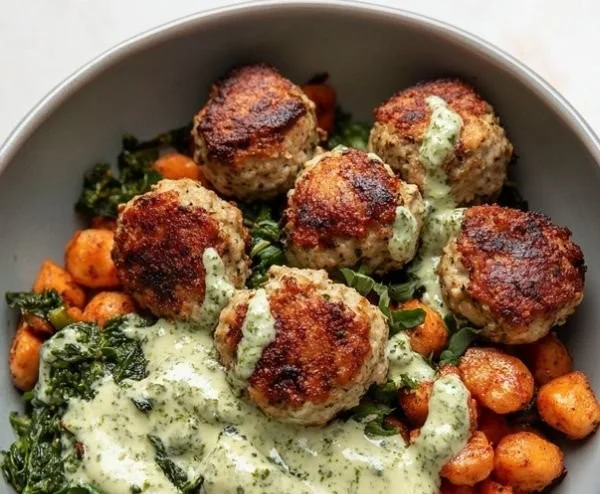 Mediterranean Chicken Meatball Bowls