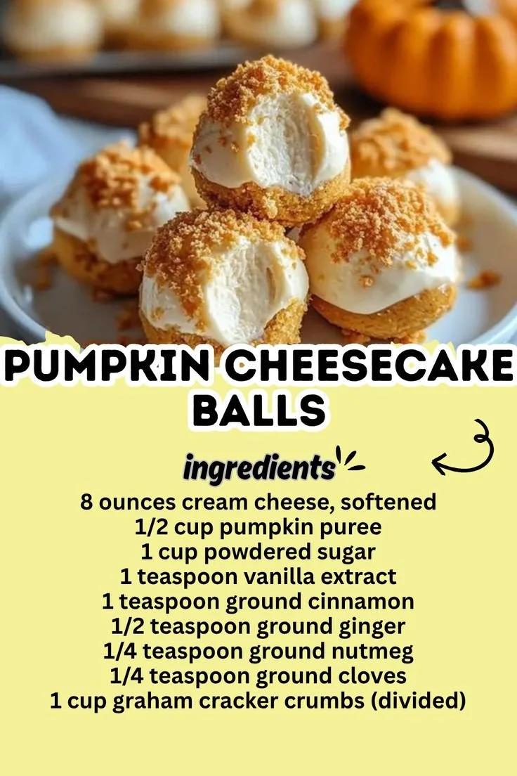 Delicious Pumpkin Cheesecake Balls coated in graham cracker crumbs