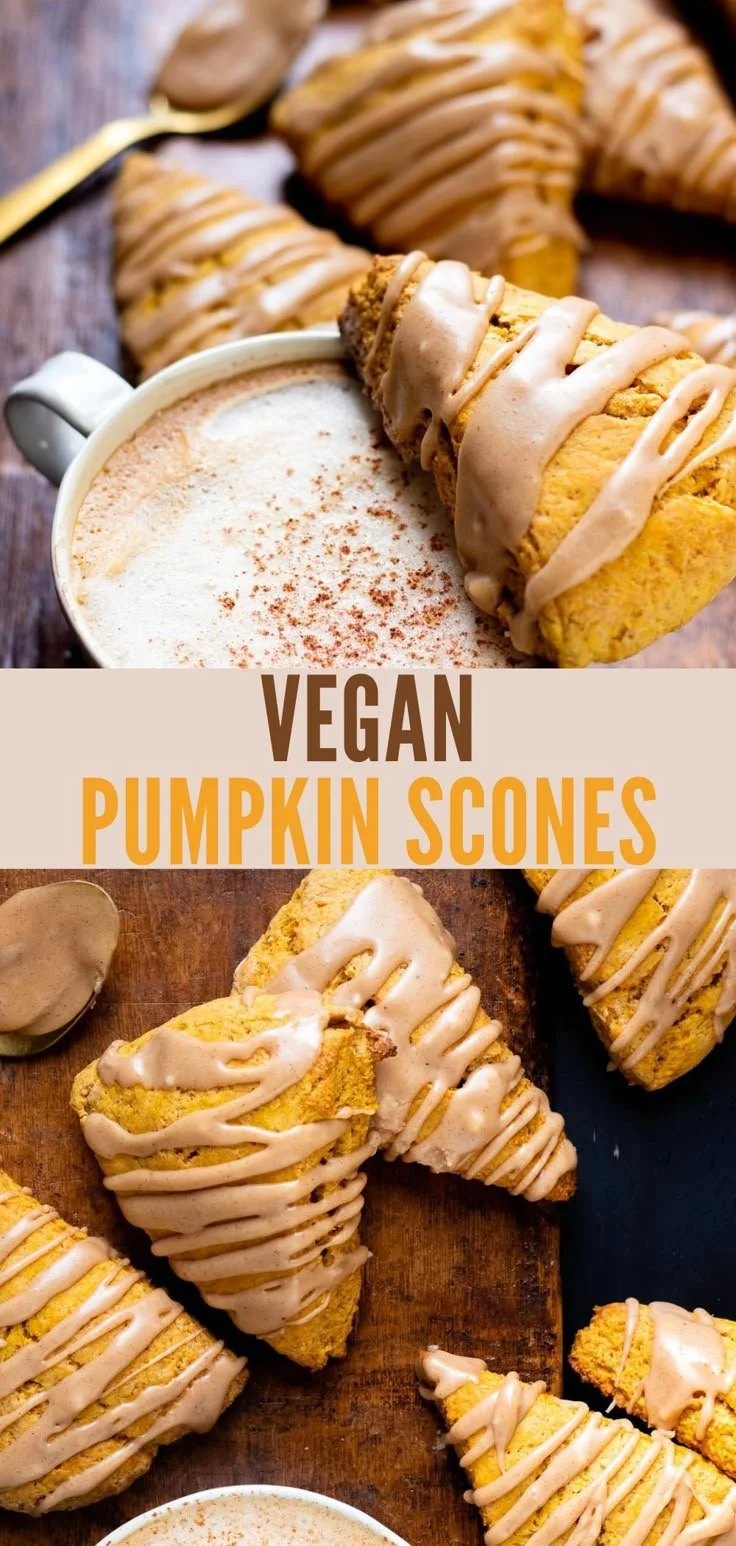 Delicious vegan pumpkin scones with spices and frosting