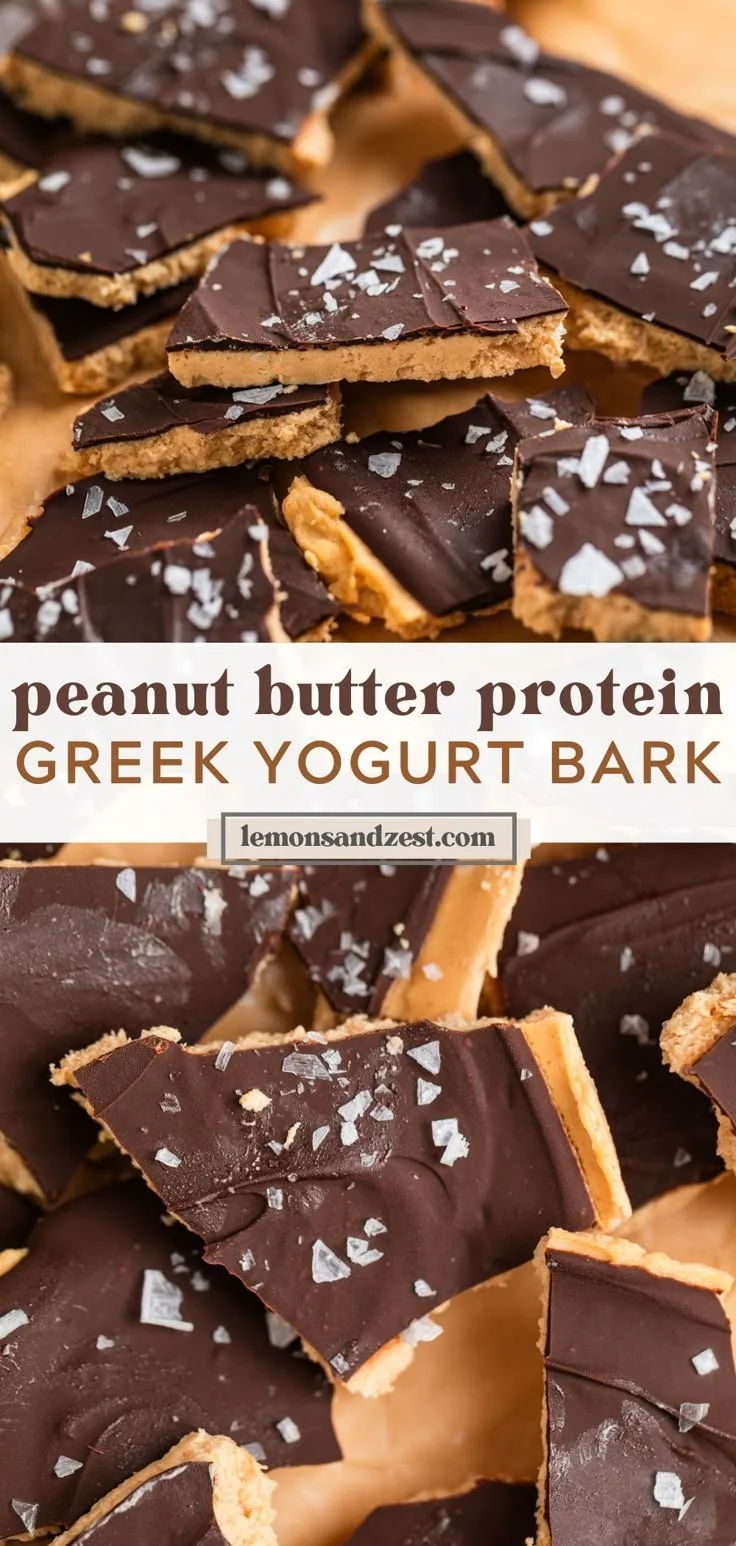 10 Minute Peanut Butter Chocolate Bark made with Greek yogurt