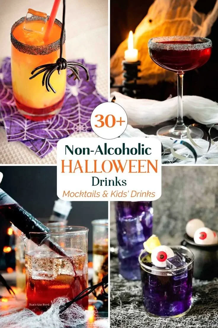 Festive Halloween non-alcoholic drink mocktails for a spooky celebration.