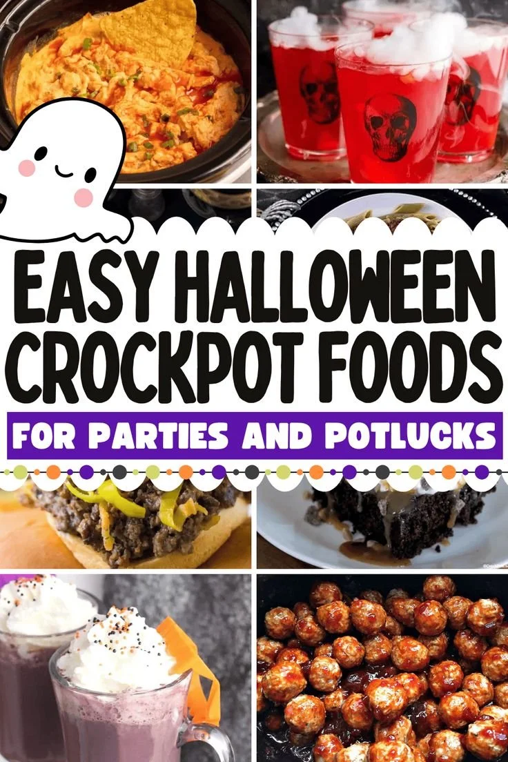 Halloween Crockpot recipes for parties and potlucks featuring spooky dishes