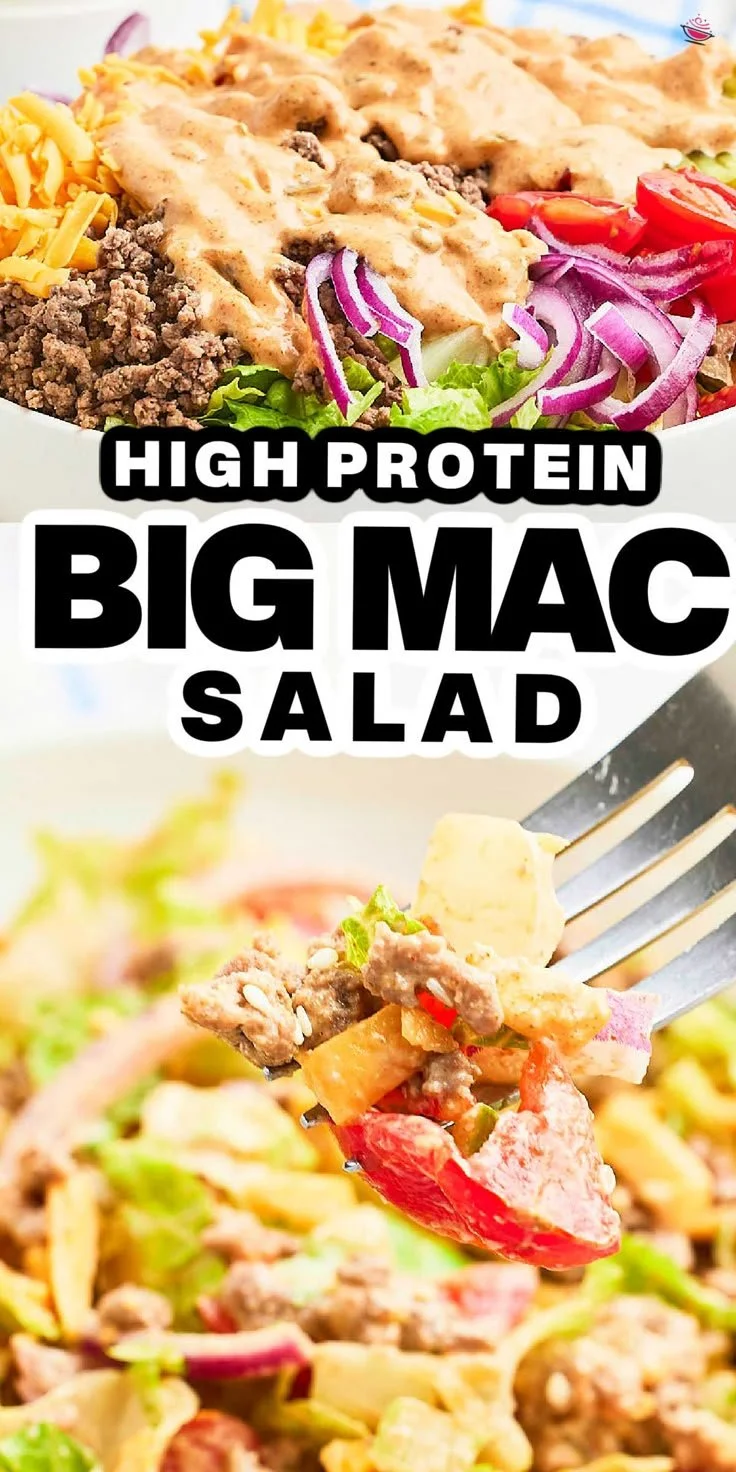 Big Mac salad in a bowl with fresh ingredients and dressing
