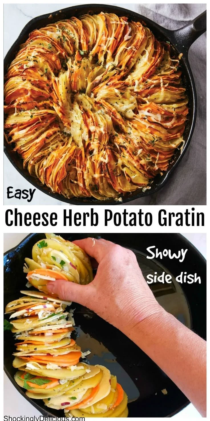 Cheese Herb Potato Gratin side dish with layers of potatoes and herbs