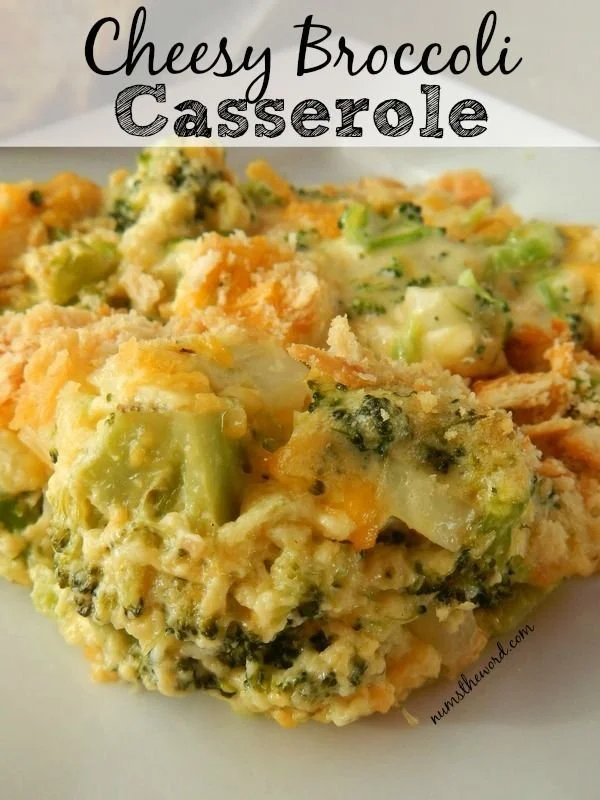Cheesy broccoli casserole garnished and ready to serve