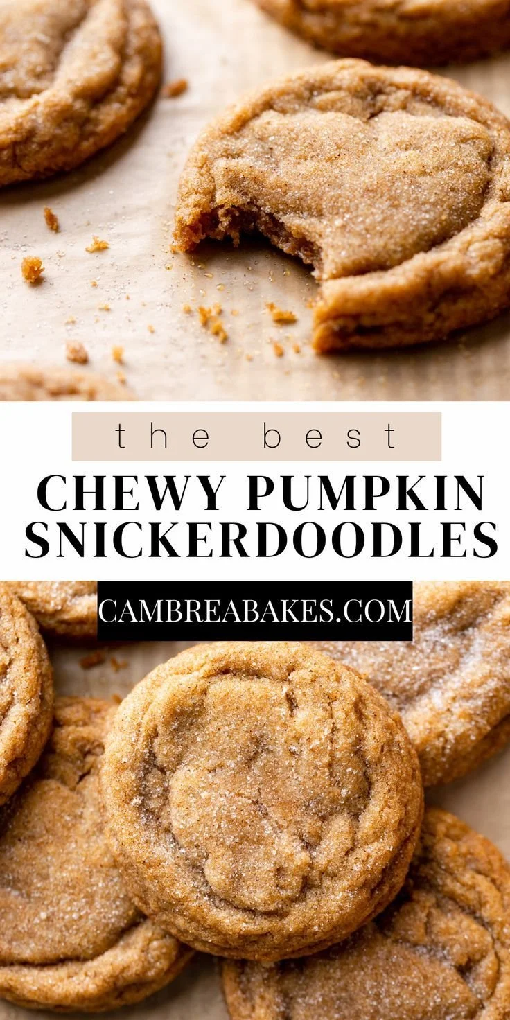 Chewy pumpkin snickerdoodle cookies with cinnamon sugar coating