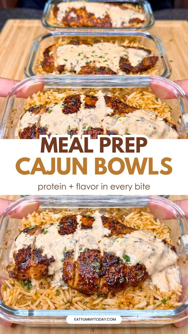 Creamy Cajun Chicken & Rice Bowl loaded with flavor and high protein content