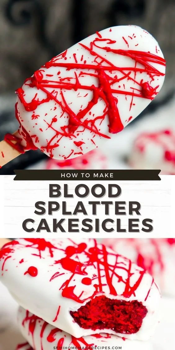 Halloween-themed blood splatter cakesicles for spooky celebrations