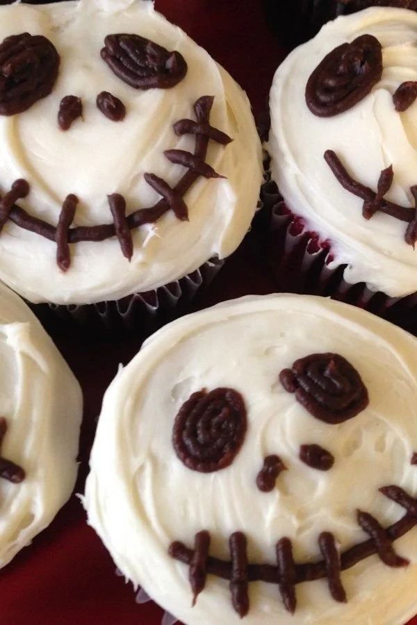 Creepy Halloween Skull Cupcakes decorated for a spooky celebration