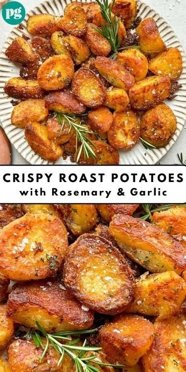Crispy roast potatoes with rosemary and garlic, Whole30 compliant dish.