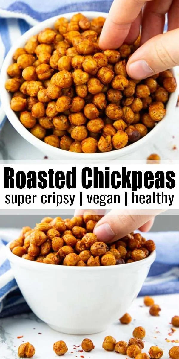 Bowl of crispy roasted chickpeas seasoned and ready to eat