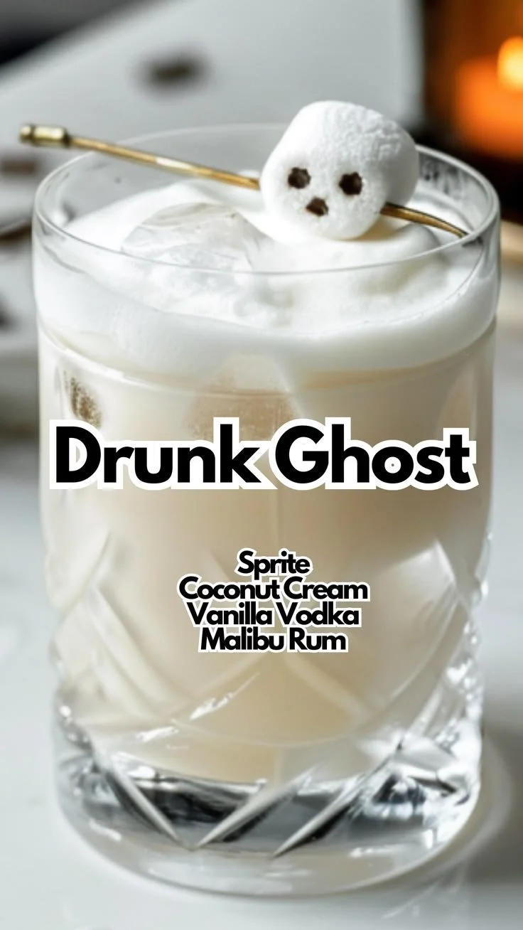 A whimsical illustration of a drunk ghost floating with a drink, embodying fun and mischief.