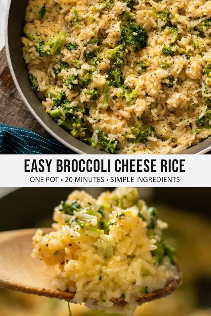 Delicious Easy Broccoli Cheese Rice served in a bowl