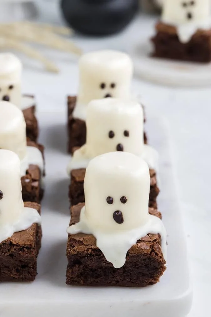 Fun Halloween ghost brownies made with kids