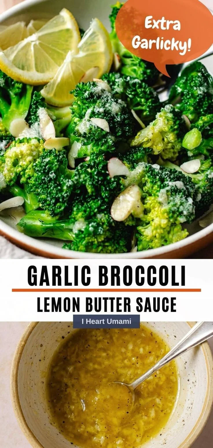 Delicious garlic butter broccoli served in a bowl, healthy side dish.