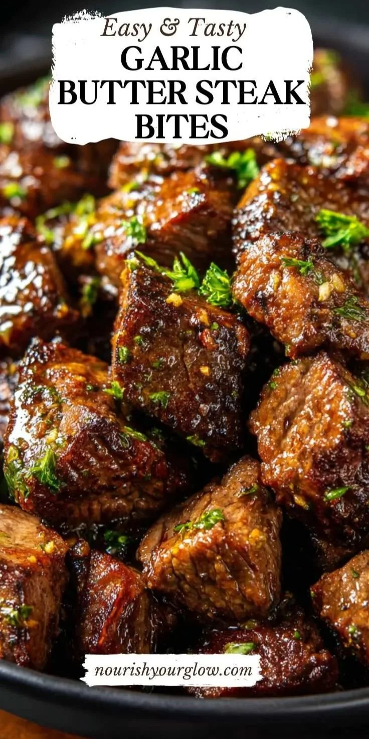 Delicious garlic butter steak bites served in a skillet