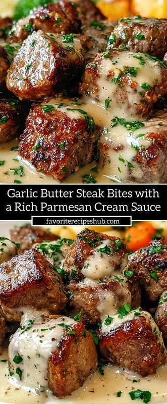 Succulent Garlic Butter Steak Bites in a creamy Parmesan sauce.