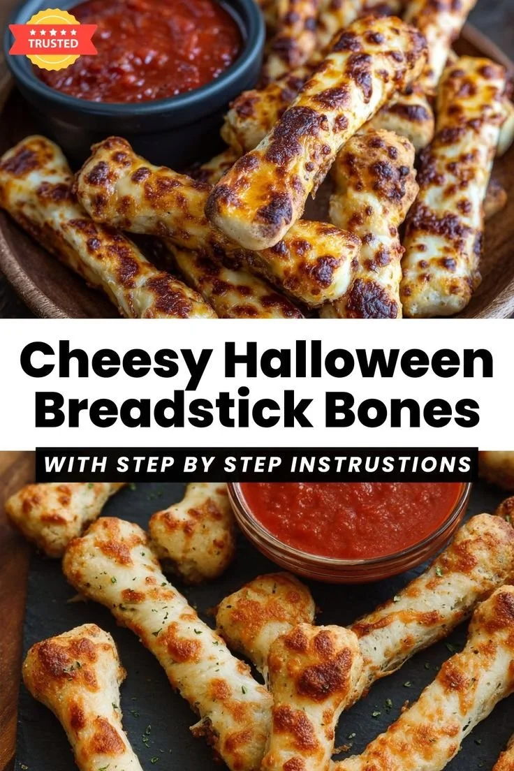Gooey Cheesy Halloween Breadstick Bones ready for a spooky celebration