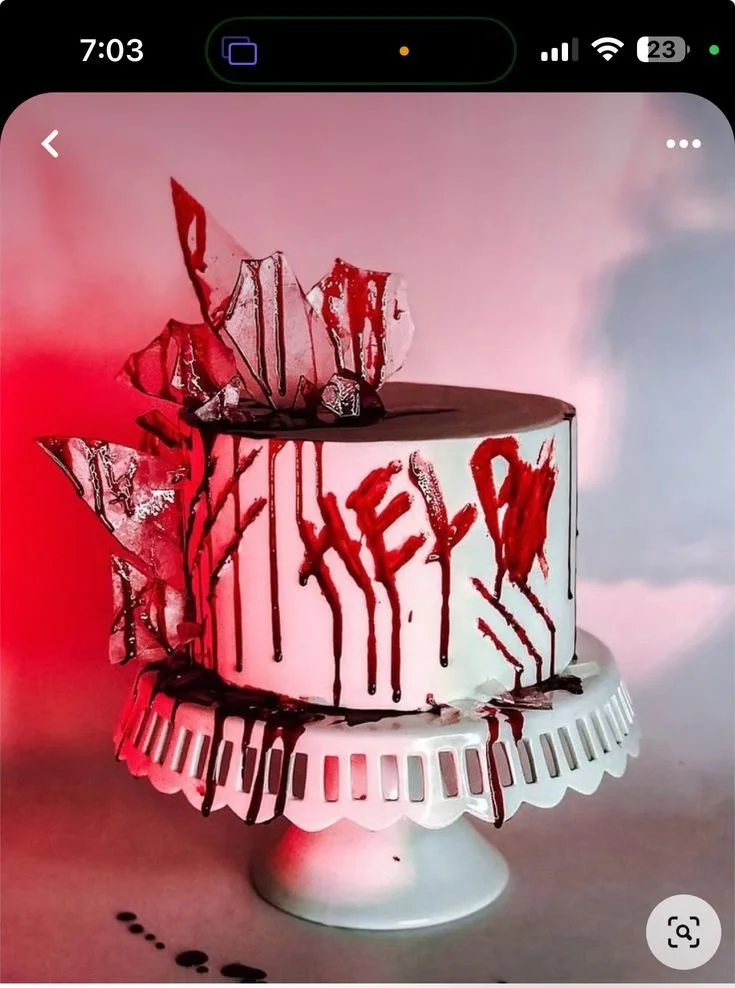 A variety of spooky Halloween cakes featuring gothic designs and scary decorations.