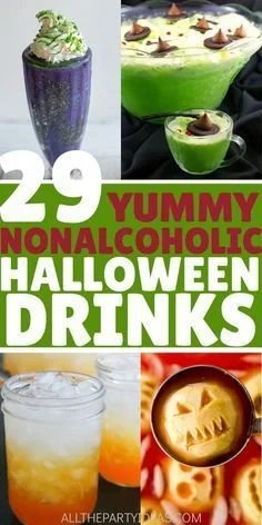 Colorful Halloween drink in a spooky glass with decorative garnishes.