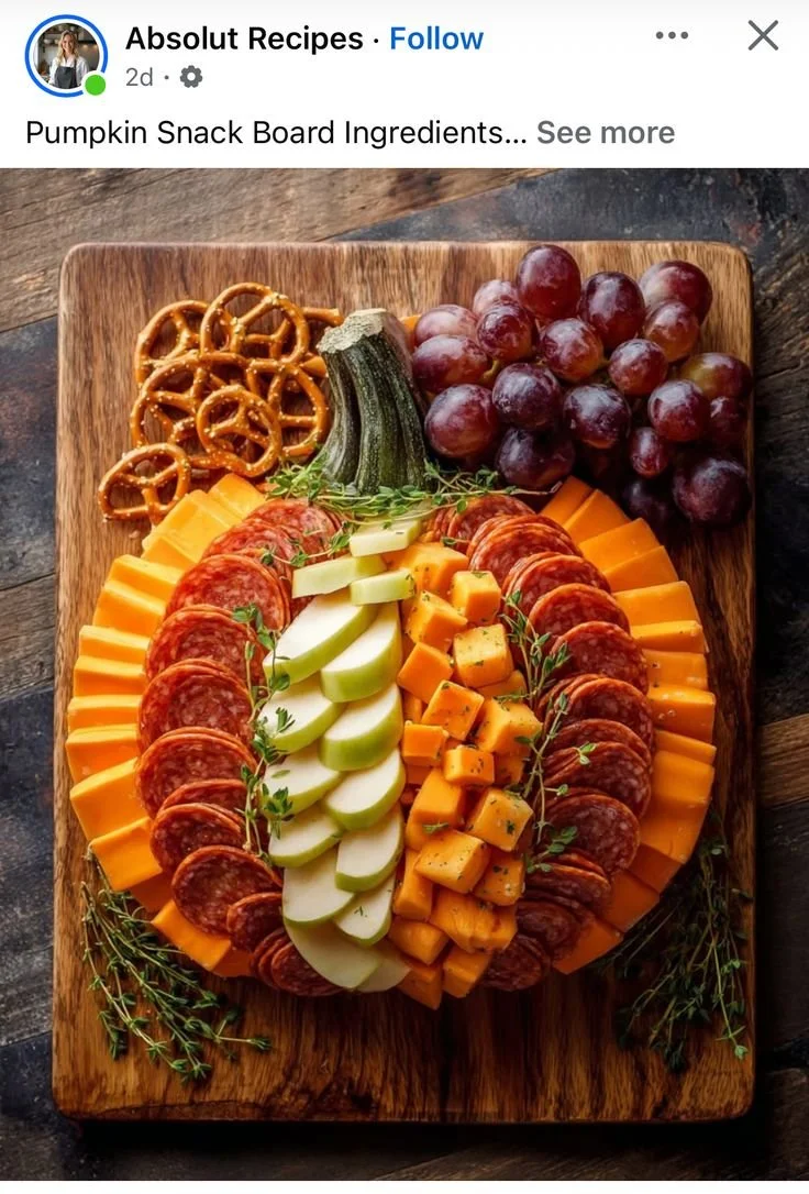 Pumpkin shaped charcuterie board for Halloween and Thanksgiving celebrations.