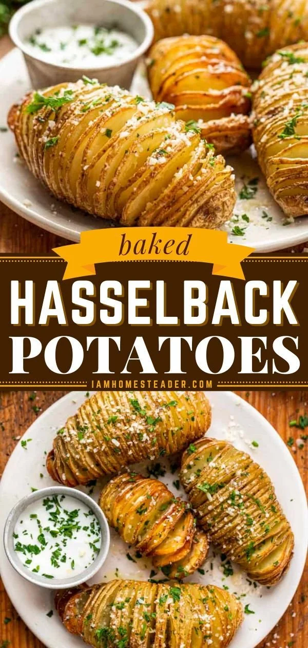 Delicious Hasselback potatoes, sliced and baked to perfection with herbs.