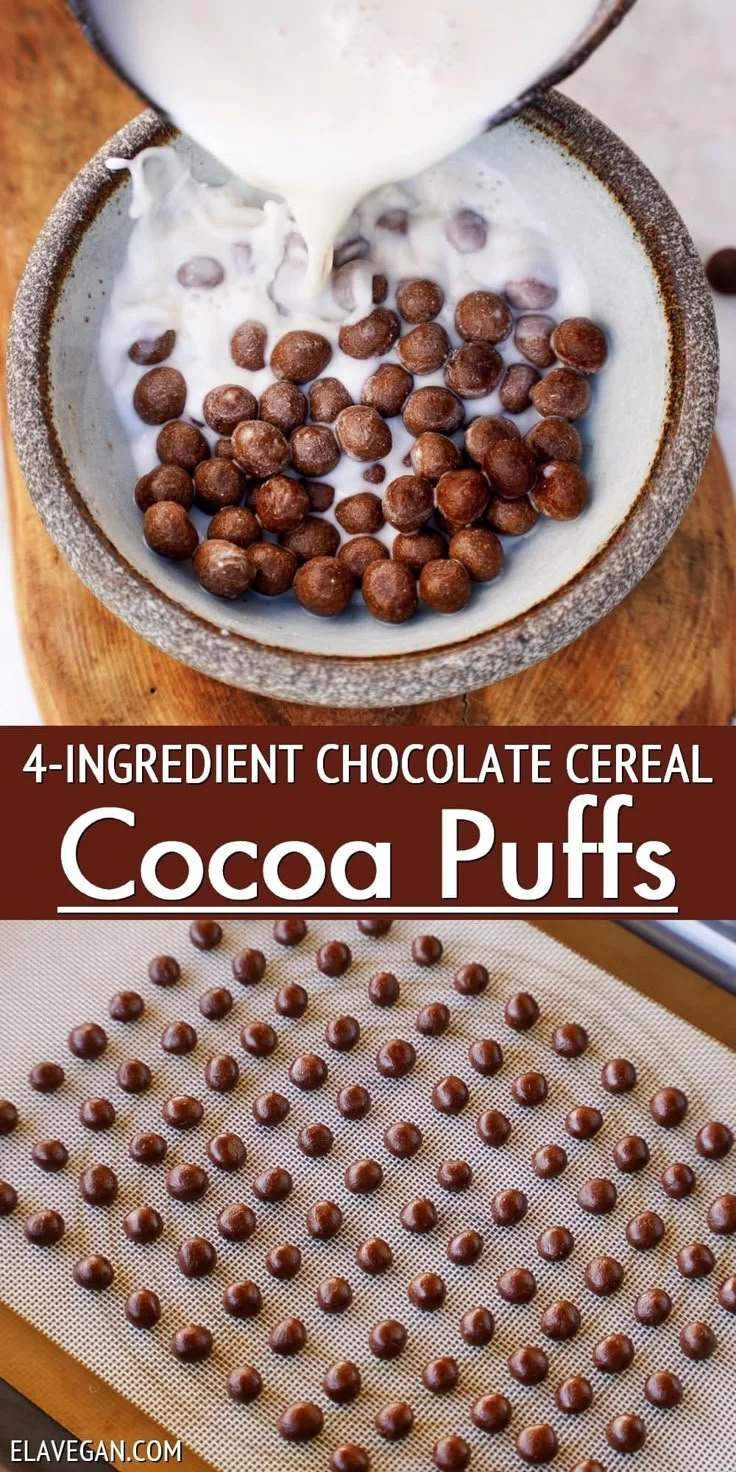 Bowl of homemade gluten-free chocolate cereal with cocoa puffs