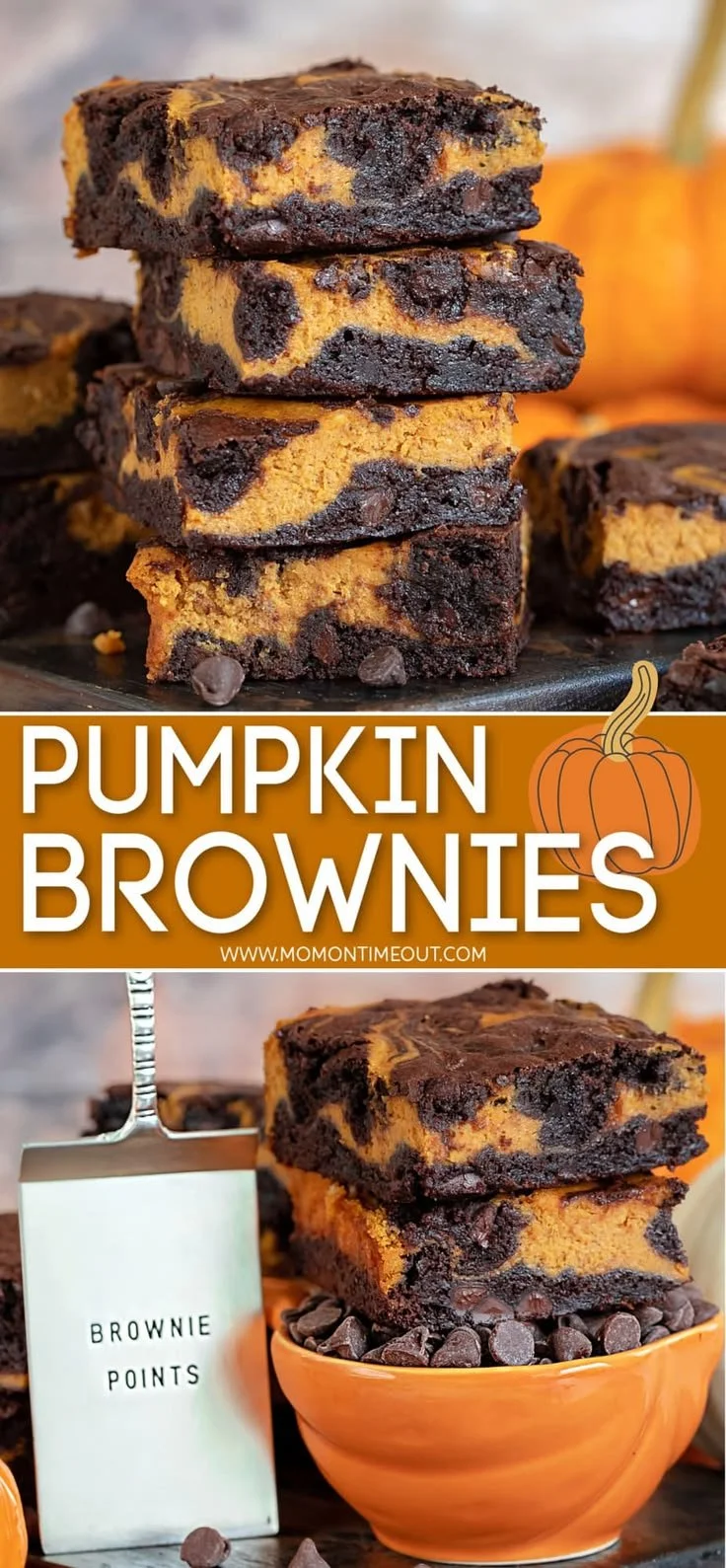 Delicious pumpkin chocolate brownies topped with creamy frosting