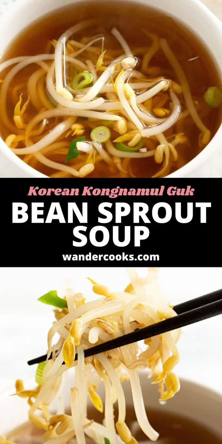 A bowl of Kongnamul Guk, traditional Korean bean sprout soup, garnished with green onions.