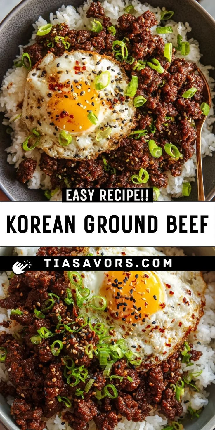 A Korean Ground Beef Bowl served with vegetables and rice for a quick meal.