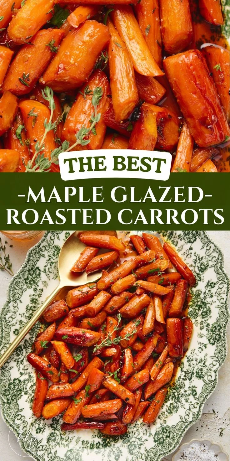 Bowl of maple glazed carrots, showcasing their shiny, sweet coating and vibrant color.